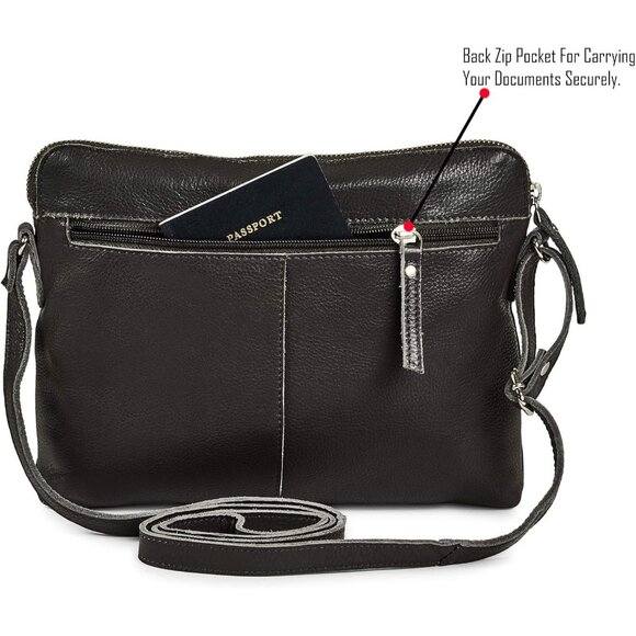 Women Dark Grey Imported Leather Polyester Crossbody Shoulder Crossover Bag - Picture 5 of 6